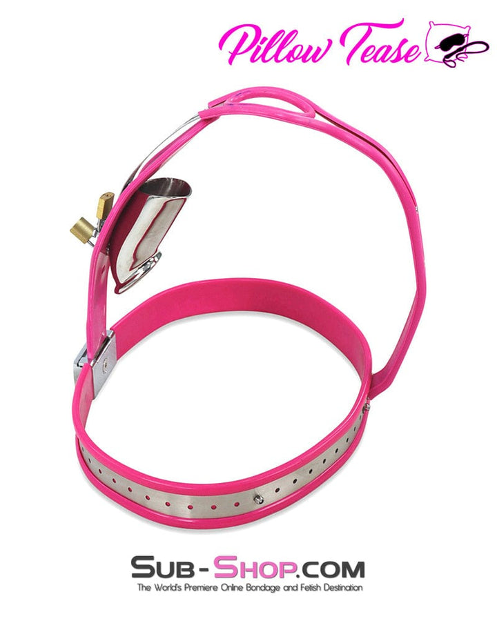 Sissy 7913M      Sissy Bimbo Slut Feminizing Full Steel Chastity Belt with Pink Rubber Lining