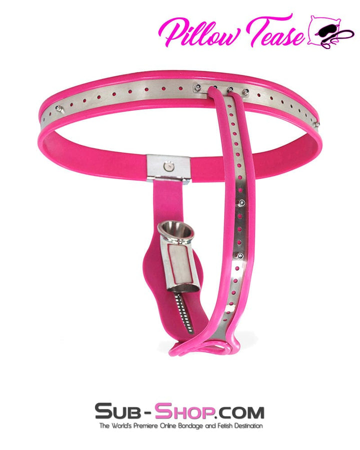 Sissy 7913M      Sissy Bimbo Slut Feminizing Full Steel Chastity Belt with Pink Rubber Lining