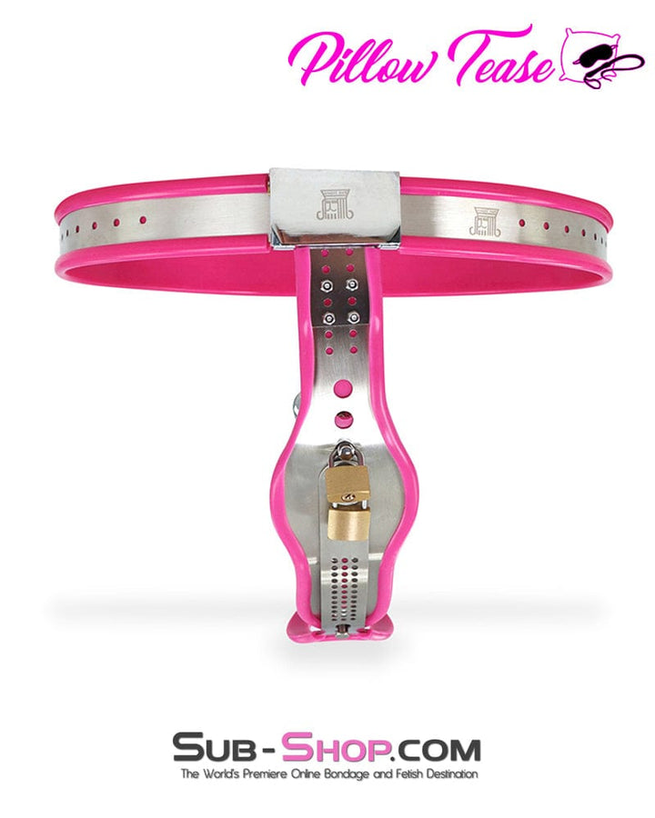 Sissy 7913M      Sissy Bimbo Slut Feminizing Full Steel Chastity Belt with Pink Rubber Lining