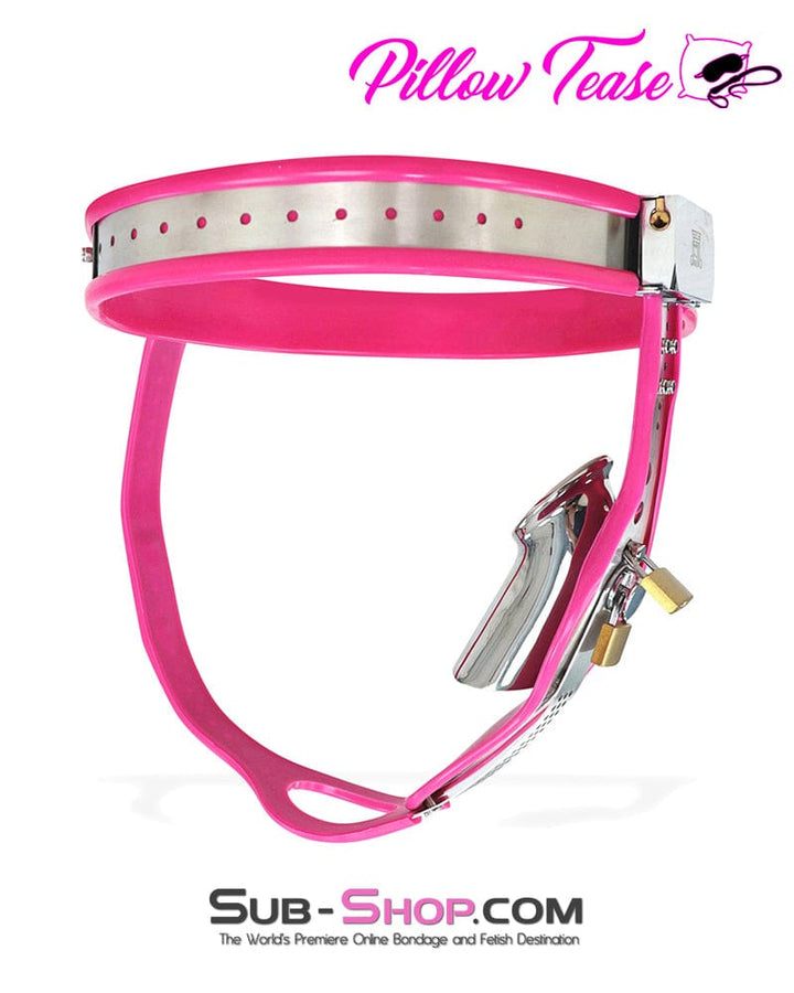 Sissy 7913M      Sissy Bimbo Slut Feminizing Full Steel Chastity Belt with Pink Rubber Lining