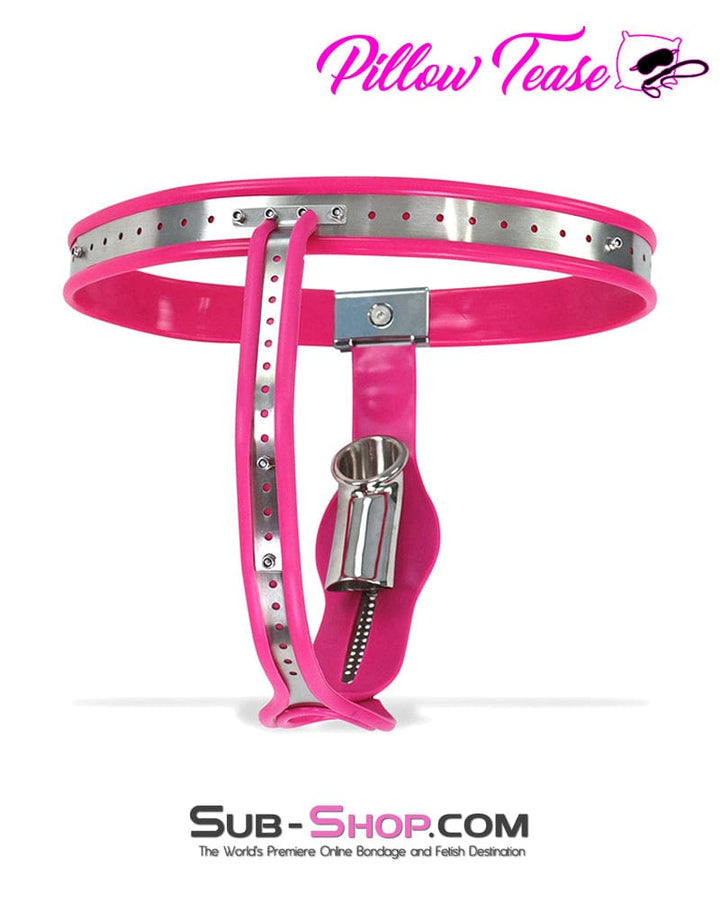 Sissy 7913M      Sissy Bimbo Slut Feminizing Full Steel Chastity Belt with Pink Rubber Lining