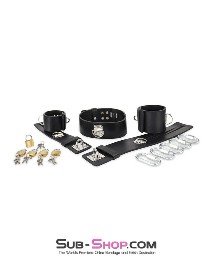 Steel Bondage 6916M      Dildo Stockade with Rubber Lined Collar, Wrist and Ankle Cuffs