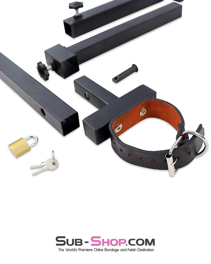 Steel Bondage 9849DL  Steel Adjustable Bondage Yoke with Leather Wrist Cuffs and Collar