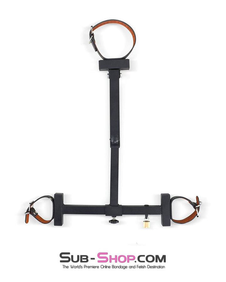 Steel Bondage 9849DL  Steel Adjustable Bondage Yoke with Leather Wrist Cuffs and Collar
