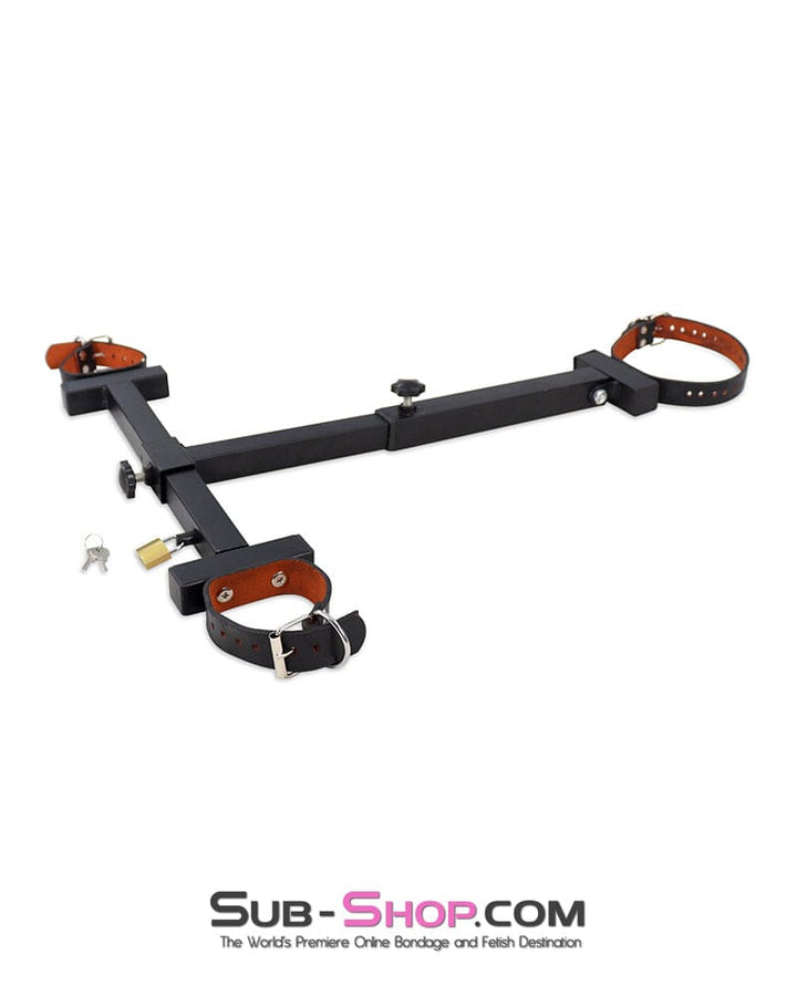 Steel Bondage 9849DL  Steel Adjustable Bondage Yoke with Leather Wrist Cuffs and Collar