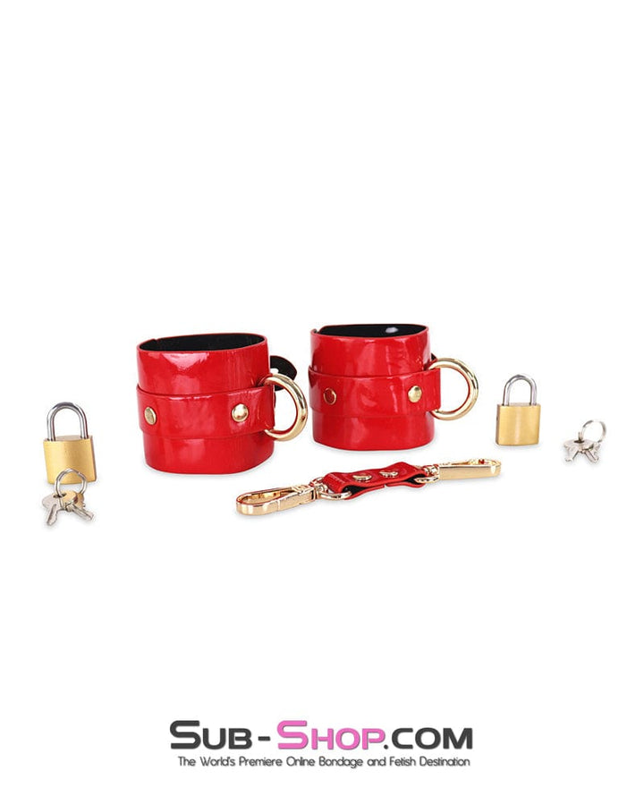 Wrist and Ankle Bondage 0756DL  Locking Shiny Red Patent Vegan Leather Bondage Wrist Cuffs