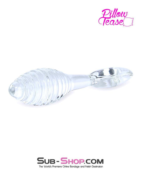 0371M      Ribbed Love Glass Butt Plug with Heart Top Handle - LAST CHANCE - Final Closeout! MEGA Deal   , Sub-Shop.com Bondage and Fetish Superstore