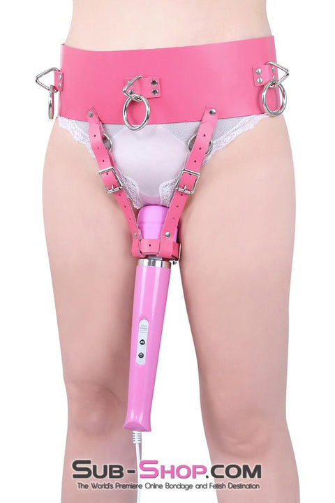 0560A      Ladies First Hot Pink Leather Bondage Forced Fantasy Orgasm Belt with Butt Plug Keeper Belt   , Sub-Shop.com Bondage and Fetish Superstore