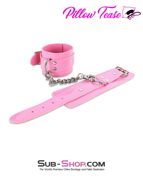 0616DL      Pink Patent Vegan Leather Bondage Cuffs Cuffs   , Sub-Shop.com Bondage and Fetish Superstore