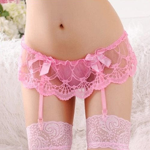 0683M-SIS      Pretty Sissy Butterfly Lace Trim G-string with Garters Sissy   , Sub-Shop.com Bondage and Fetish Superstore