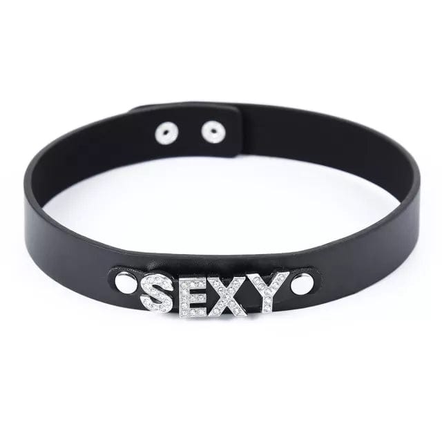 0700DL      Sexy Rhinestone Letter Bondage Collar Collar   , Sub-Shop.com Bondage and Fetish Superstore