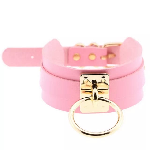 0787DL      Pretty Princess Pink Bondage Collar with Gold Hardware Collar   , Sub-Shop.com Bondage and Fetish Superstore