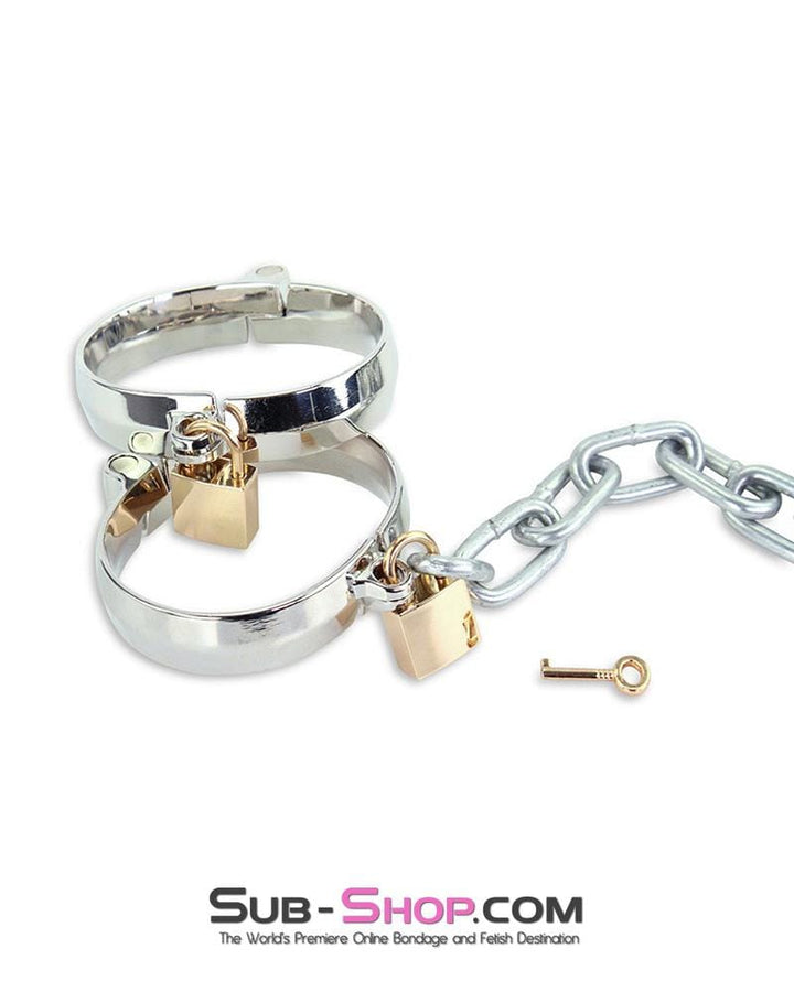 1848M     Chromed Steel Ankle Dungeon Irons with Chain and Padlocks Set Steel Bondage   , Sub-Shop.com Bondage and Fetish Superstore