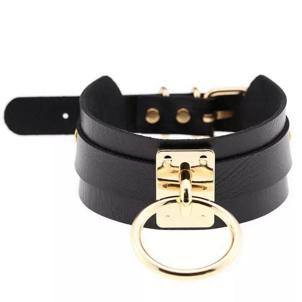 0799DL      Black Gold Bondage Collar with Gold Hardware Collar   , Sub-Shop.com Bondage and Fetish Superstore
