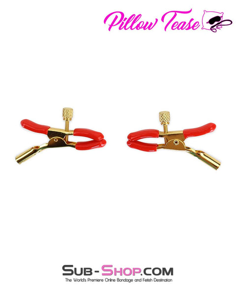 0907M      Red Rubber Tipped Adjustable Gold Nipple Clamps Nipple Clamp   , Sub-Shop.com Bondage and Fetish Superstore