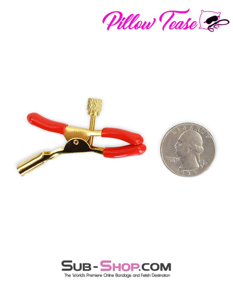0907M      Red Rubber Tipped Adjustable Gold Nipple Clamps Nipple Clamp   , Sub-Shop.com Bondage and Fetish Superstore