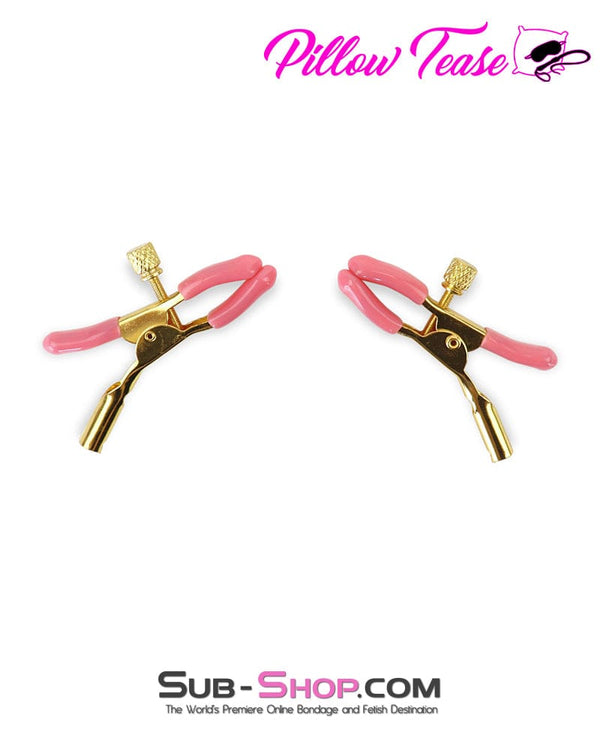 1102M      Pink Rubber Adjustable Gold Nipple Clamps Nipple Clamp   , Sub-Shop.com Bondage and Fetish Superstore