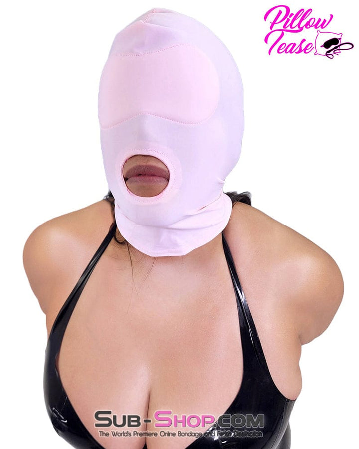 1145DL      Pink Spandex Open Mouth Hood with Sewn In Blindfold - MEGA Deal MEGA Deal   , Sub-Shop.com Bondage and Fetish Superstore