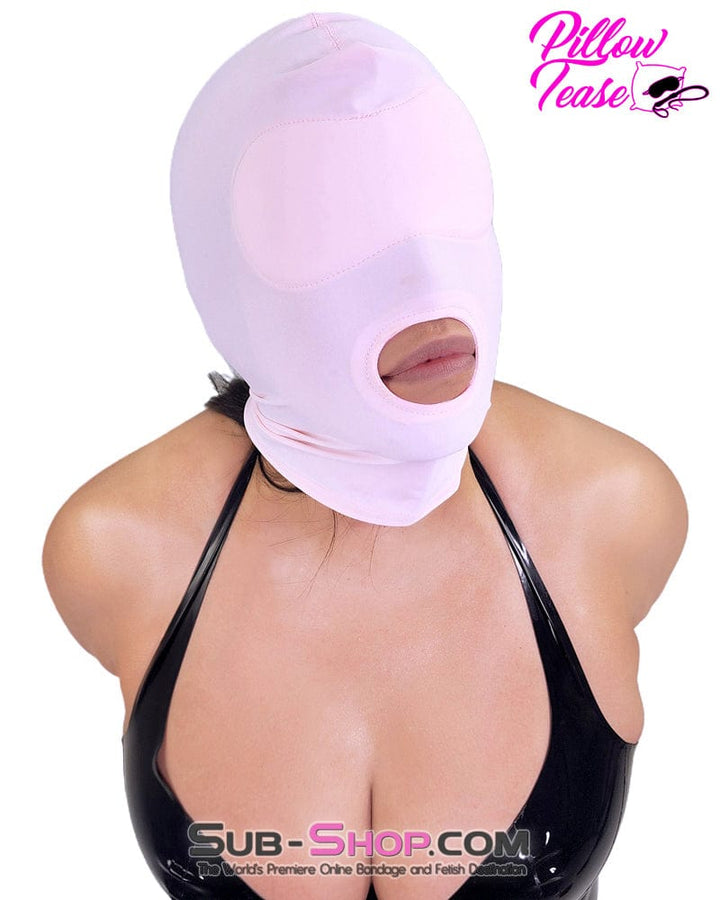 1145DL      Pink Spandex Open Mouth Hood with Sewn In Blindfold - MEGA Deal MEGA Deal   , Sub-Shop.com Bondage and Fetish Superstore