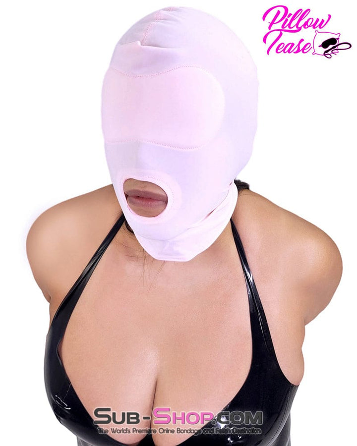 1145DL      Pink Spandex Open Mouth Hood with Sewn In Blindfold - MEGA Deal MEGA Deal   , Sub-Shop.com Bondage and Fetish Superstore
