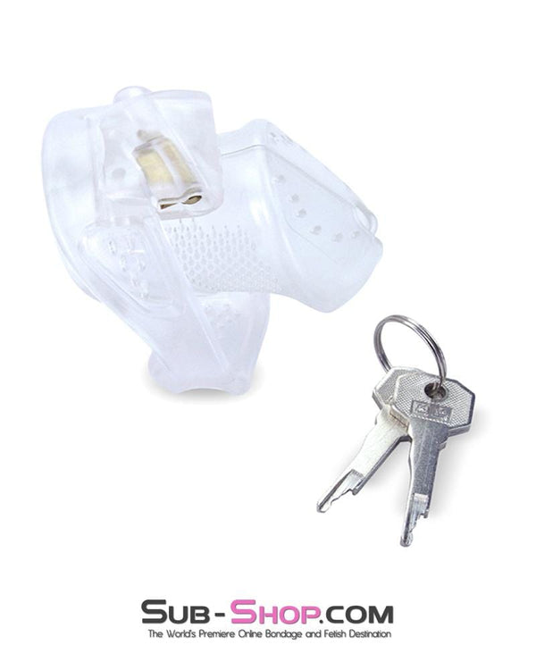 1305AR      Mistresses Little Slave Short Clear High Security Ventilated Locking Male Chastity Device - MEGA Deal MEGA Deal   , Sub-Shop.com Bondage and Fetish Superstore