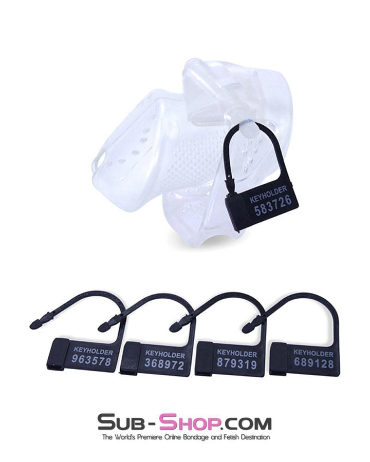 1305AR      Mistresses Little Slave Short Clear High Security Ventilated Locking Male Chastity Device - MEGA Deal MEGA Deal   , Sub-Shop.com Bondage and Fetish Superstore