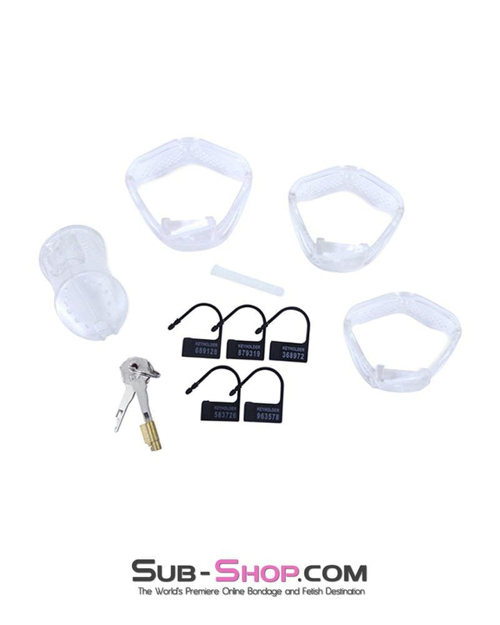 1305AR      Mistresses Little Slave Short Clear High Security Ventilated Locking Male Chastity Device - MEGA Deal MEGA Deal   , Sub-Shop.com Bondage and Fetish Superstore