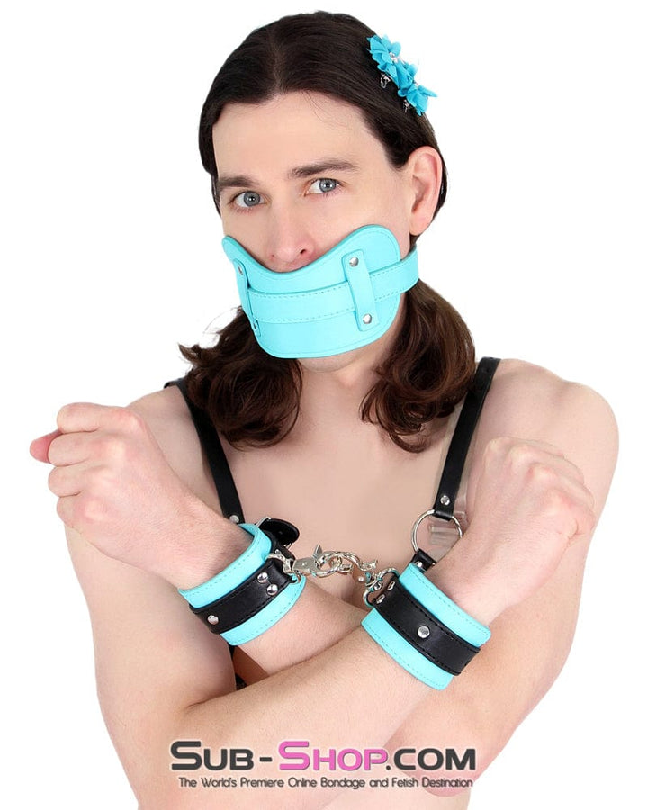 1322MQ-SIS      Stuff It Pretty Sissy Good Locking Diamond Blue Muffler Mistress Sessions Panel Strap Stuffed Ball Gag Sissy   , Sub-Shop.com Bondage and Fetish Superstore