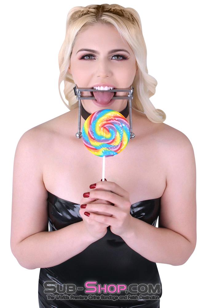1323M-SIS      Dungeon Mistress Sissy Boi Bondage Tongue Flail Stainless Steel Locking Open Mouth Tongue Trap Gag Sissy   , Sub-Shop.com Bondage and Fetish Superstore