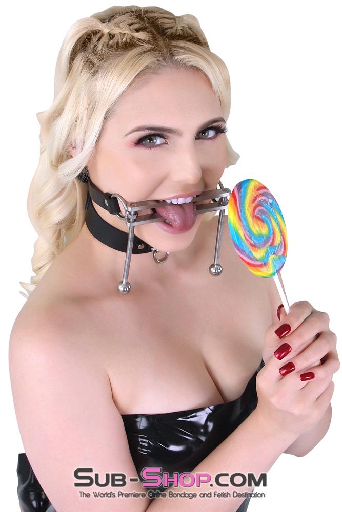 1323M-SIS      Dungeon Mistress Sissy Boi Bondage Tongue Flail Stainless Steel Locking Open Mouth Tongue Trap Gag Sissy   , Sub-Shop.com Bondage and Fetish Superstore