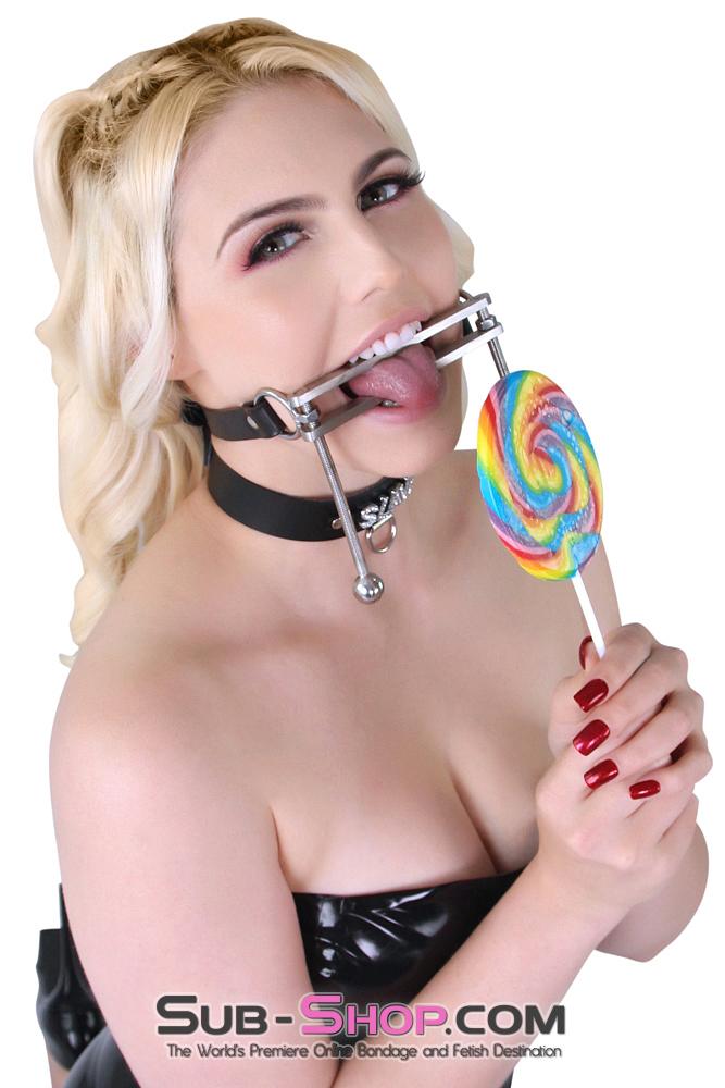 1323M-SIS      Dungeon Mistress Sissy Boi Bondage Tongue Flail Stainless Steel Locking Open Mouth Tongue Trap Gag Sissy   , Sub-Shop.com Bondage and Fetish Superstore