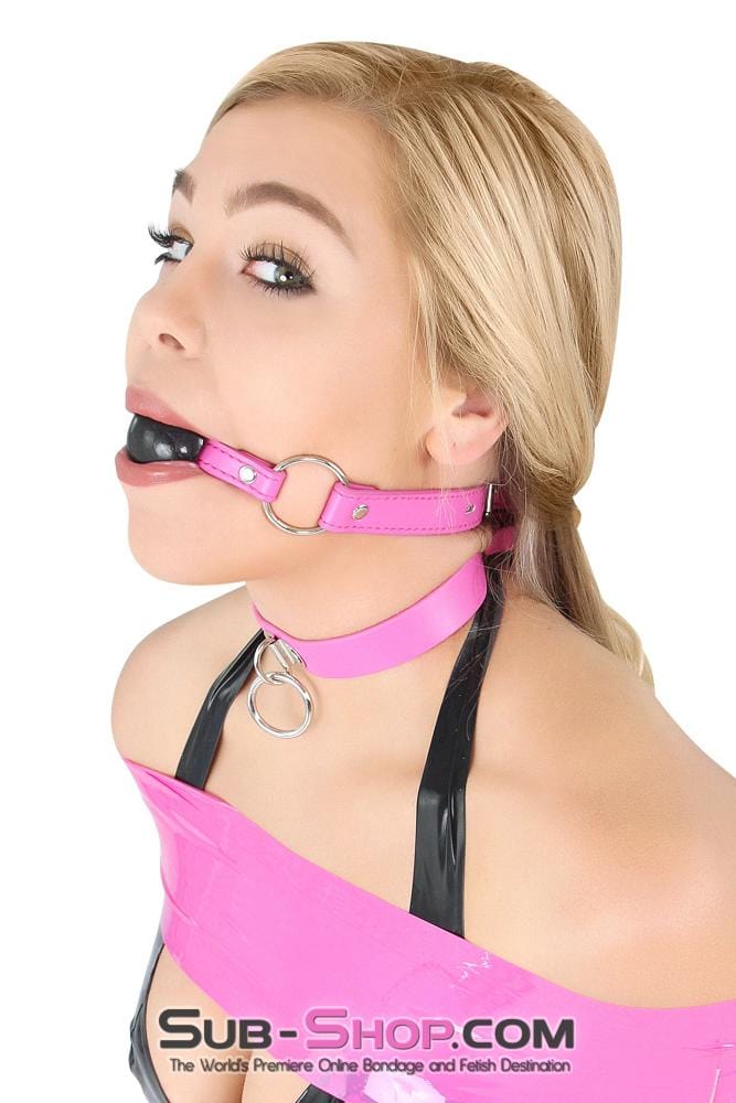 1342RS      Locking Hot Pink Strap Small Black Rubber Ball Gag Ballgag   , Sub-Shop.com Bondage and Fetish Superstore