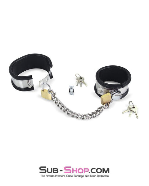 1344M      Steel Your Heart Rubber Lined Stainless Steel Locking Wrist Cuffs Cuffs   , Sub-Shop.com Bondage and Fetish Superstore