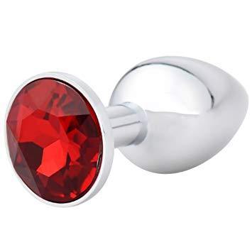 1351AE      Small Chrome Butt Plug with Red Gem - LAST CHANCE - Final Closeout! Black Friday Blowout   , Sub-Shop.com Bondage and Fetish Superstore