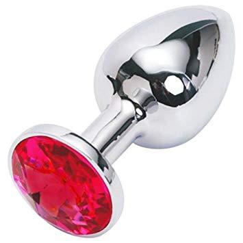 1351AE      Small Chrome Butt Plug with Red Gem - LAST CHANCE - Final Closeout! Black Friday Blowout   , Sub-Shop.com Bondage and Fetish Superstore