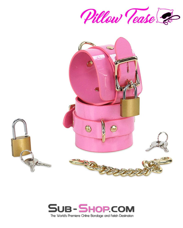 1385DL      Locking Patent Leather Bondage Shackles with Locks and Connection Chain Cuffs   , Sub-Shop.com Bondage and Fetish Superstore