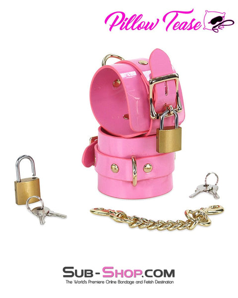 1385DL      Locking Patent Leather Bondage Shackles with Locks and Connection Chain Cuffs   , Sub-Shop.com Bondage and Fetish Superstore