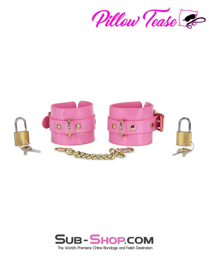 1385DL      Locking Patent Leather Bondage Shackles with Locks and Connection Chain Cuffs   , Sub-Shop.com Bondage and Fetish Superstore