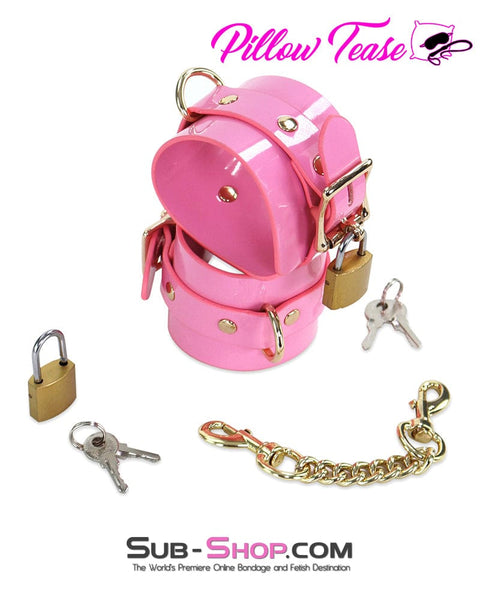 1385DL      Locking Patent Leather Bondage Shackles with Locks and Connection Chain Cuffs   , Sub-Shop.com Bondage and Fetish Superstore