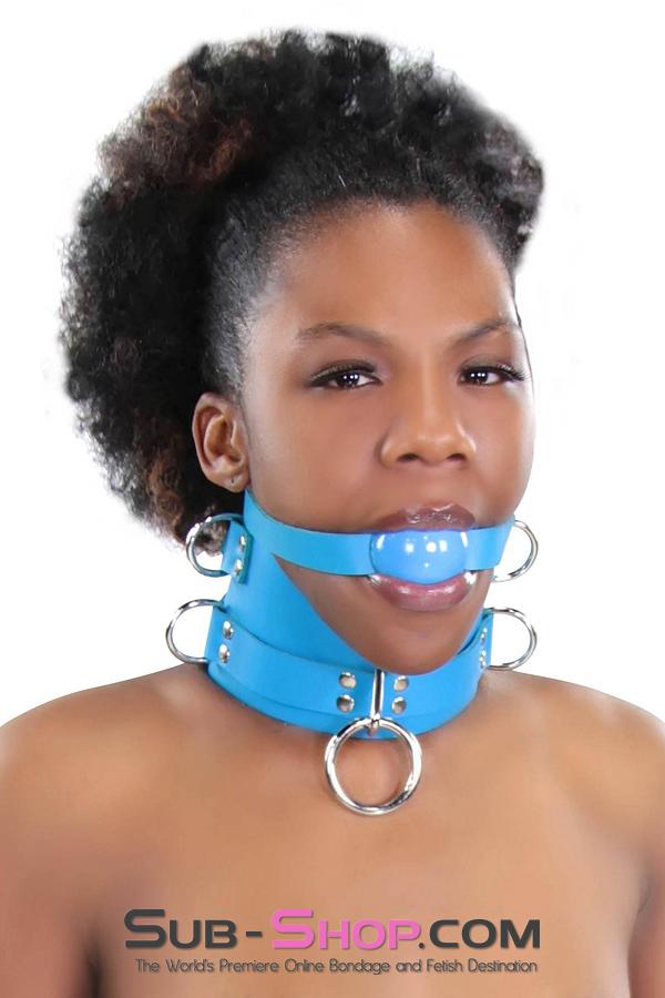 2444A      Candy Blue Leather Classic Ball Gag Strap, Royal Blue Ball Ballgag   , Sub-Shop.com Bondage and Fetish Superstore
