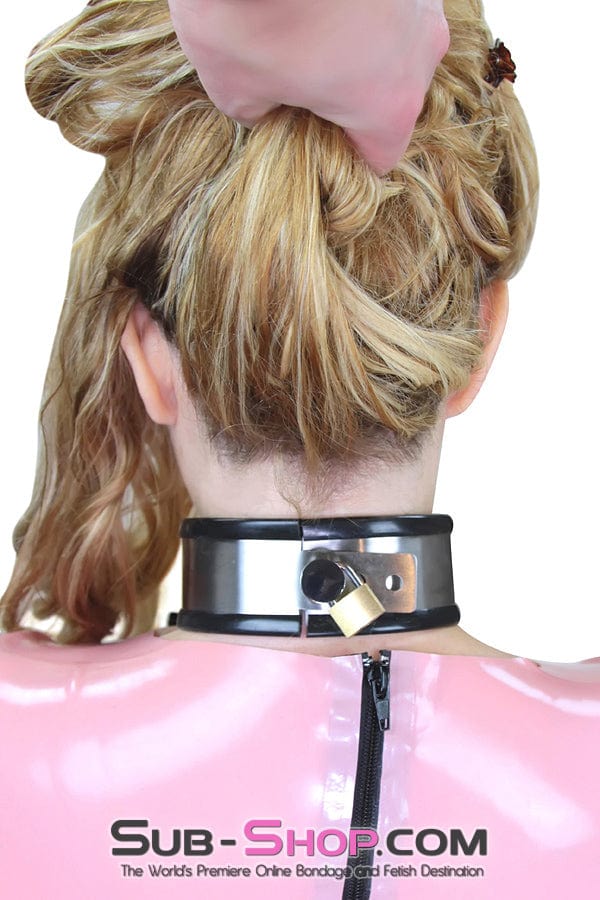 1404R      Steel The Show Black Rubber Lined Locking Stainless Steel Collar - MEGA Deal MEGA Deal   , Sub-Shop.com Bondage and Fetish Superstore