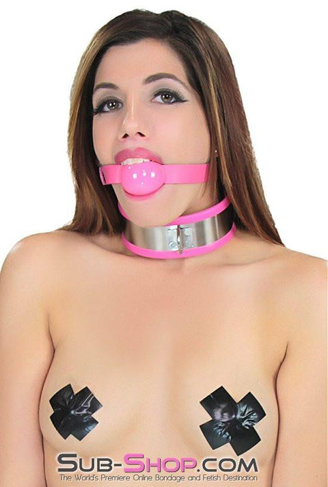 1417R-SIS      Sissy Pink Rubber Lined Locking Stainless Steel Collar Sissy   , Sub-Shop.com Bondage and Fetish Superstore