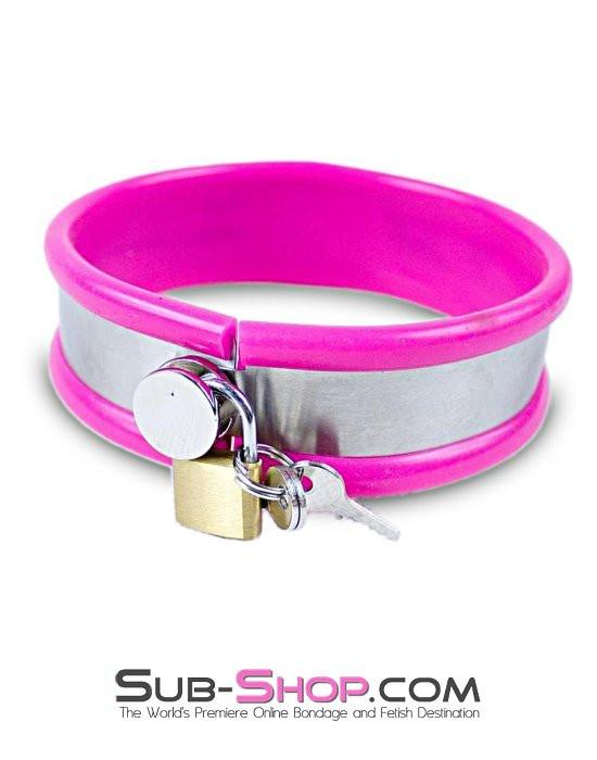 1417R-SIS      Sissy Boi Pretty Female Led Relationship Pink Rubber Lined Locking Stainless Steel Collar Sissy   , Sub-Shop.com Bondage and Fetish Superstore