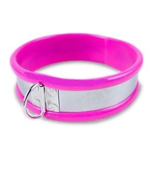 1417R-SIS      Sissy Pink Rubber Lined Locking Stainless Steel Collar Sissy   , Sub-Shop.com Bondage and Fetish Superstore