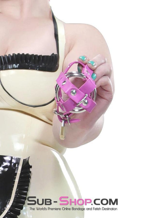 1461DL-SIS      Sissy Bitch Boi's Locking Leatherette Cock & Balls Cage with Lead Ring Tip Sissy   , Sub-Shop.com Bondage and Fetish Superstore
