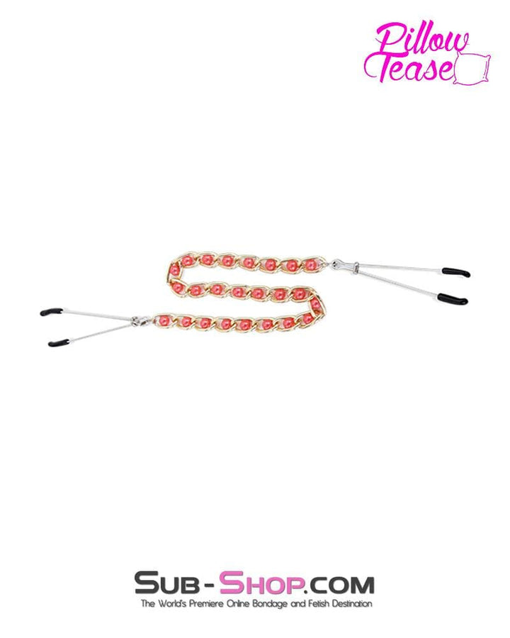 1488RS      Pink Beaded Gold Standard Beaded Jewel Tweezer Clamps - MEGA Deal MEGA Deal   , Sub-Shop.com Bondage and Fetish Superstore