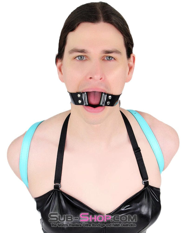 1492A-SIS      Sissy Slave Damsel Black Luxe PVC Wide Strap Large Plastic Sissy Roleplay Ring Gag Sissy   , Sub-Shop.com Bondage and Fetish Superstore