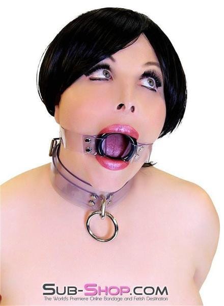 1495A-SIS      Pretty Forced Feminization Sissy Wench Clearly Wide Open Luxe Clear PVC Wide Strap Plastic Ring Gag Sissy   , Sub-Shop.com Bondage and Fetish Superstore