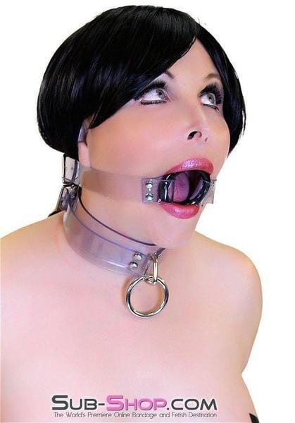 1495A-SIS      Pretty Forced Feminization Sissy Wench Clearly Wide Open Luxe Clear PVC Wide Strap Plastic Ring Gag Sissy   , Sub-Shop.com Bondage and Fetish Superstore