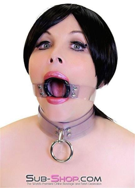 1495A-SIS      Pretty Forced Feminization Sissy Wench Clearly Wide Open Luxe Clear PVC Wide Strap Plastic Ring Gag Sissy   , Sub-Shop.com Bondage and Fetish Superstore